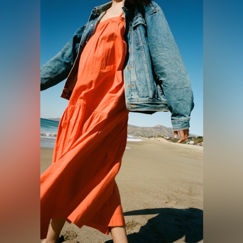 FOR DAYS ORGANIC POPLIN MAXI DRESS Size M Orange Summer Spring Vacation Resort